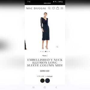 NWT: Mac DuggalEmbellished Mesh Overlay Dress in Midnight color,  size 16